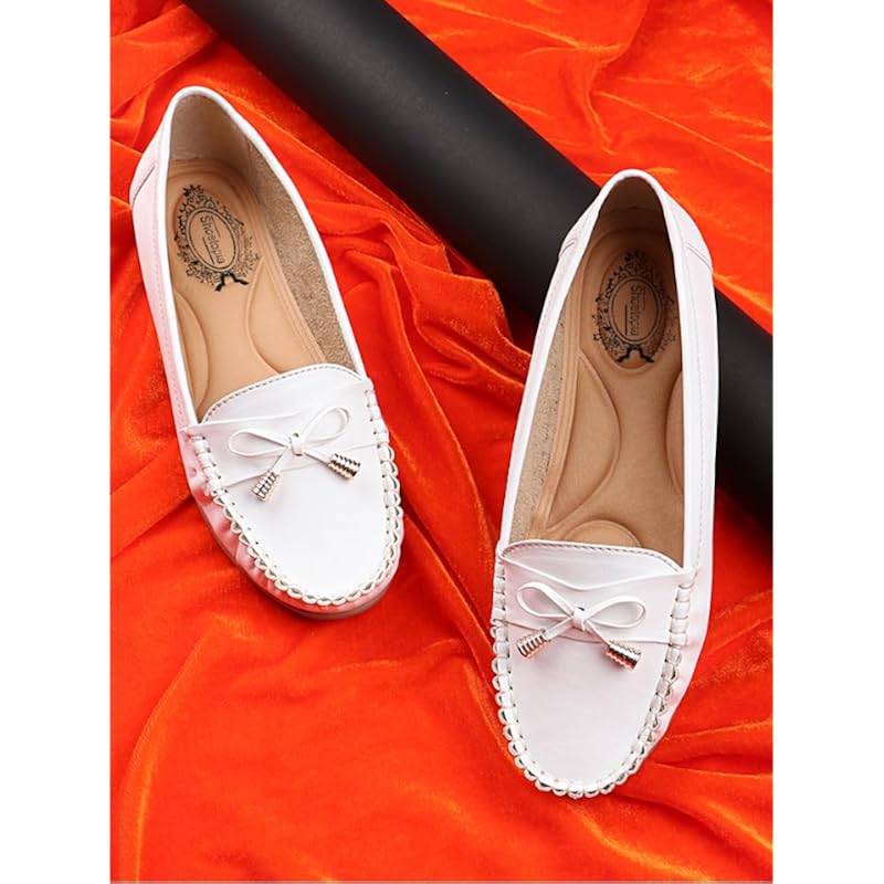 Shoetopia Women'S Block Heel Loafers White (5 Uk)