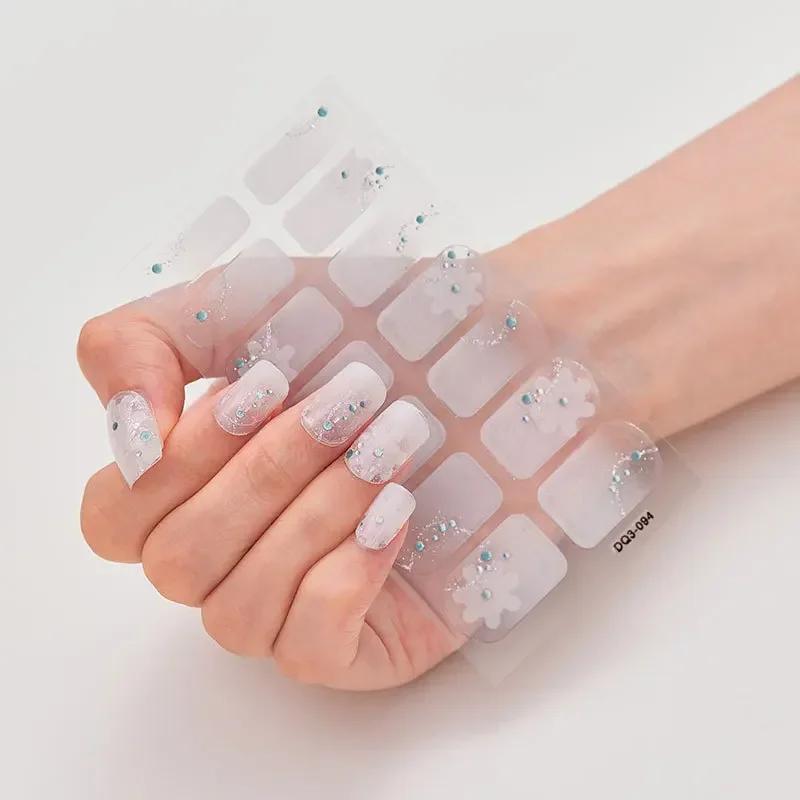 Semi Cured Gel Nails Art Stickers Fashion Solid Manicure Decal UV LED Lamp Need Gel Nail Decals Nail Sticker Decoration