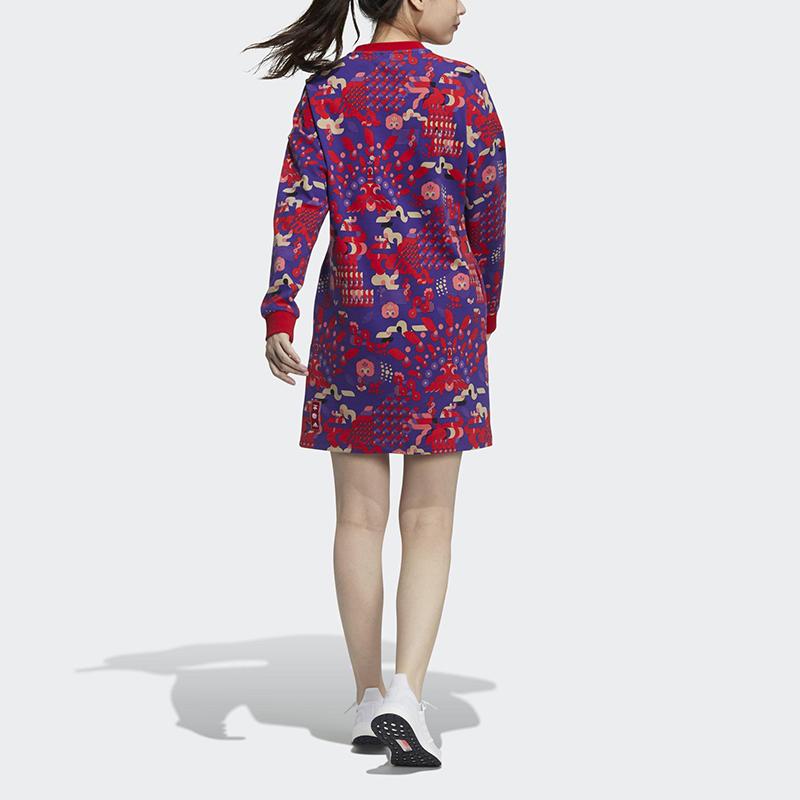 Adidas Cny Sw Ds Aop Spring Festival Series Sports Casual Printed Pattern Crew Neck Mid-Length Sweatshirt Women Sweatshirt Crimson GT4477