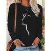 Casual Kawaii Cat Print Fashion Print  Long Sleeve Shirt Vintage T Shirt Women's Print T-Shirt Crew Neck Top Tee Tshirt