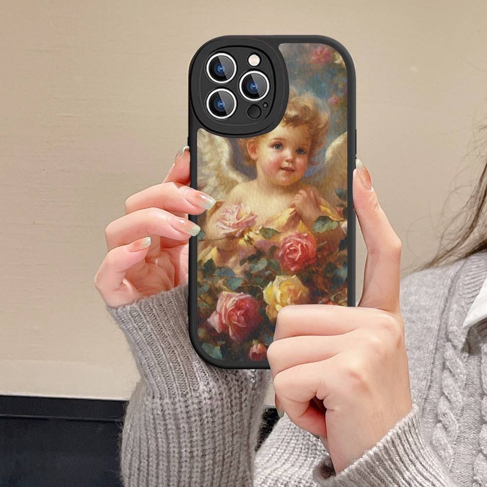 

Ретро Чехол-ангелочек Купидон Средневековье Для Iphone 16 15 14 13 12 11 Pro Max Plus Кожаный Мягкий Задний Чехол iPhone 16 plus