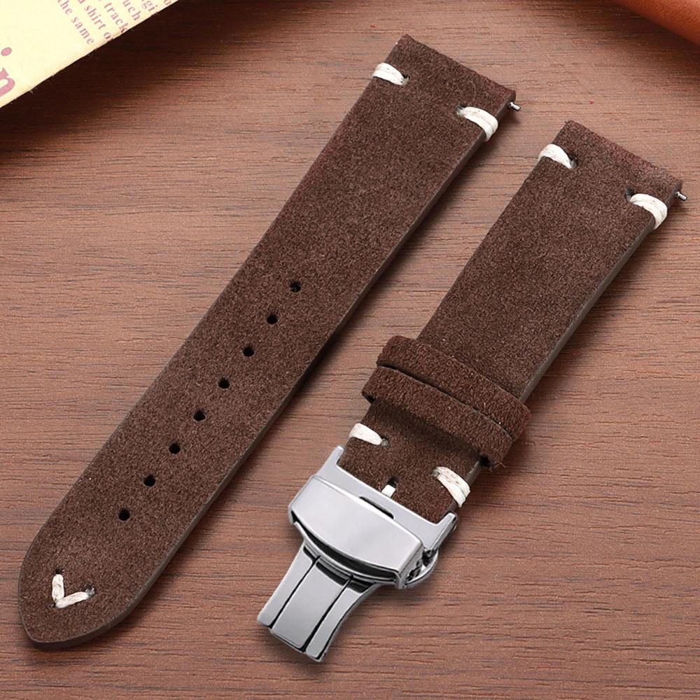 Quick Release Soft Suede Watch Strap Butterfly Clasp Calfskin Wristband for Seiko 18/20/22mm for Huawei Watch Gt3/Gt4 Bracelets