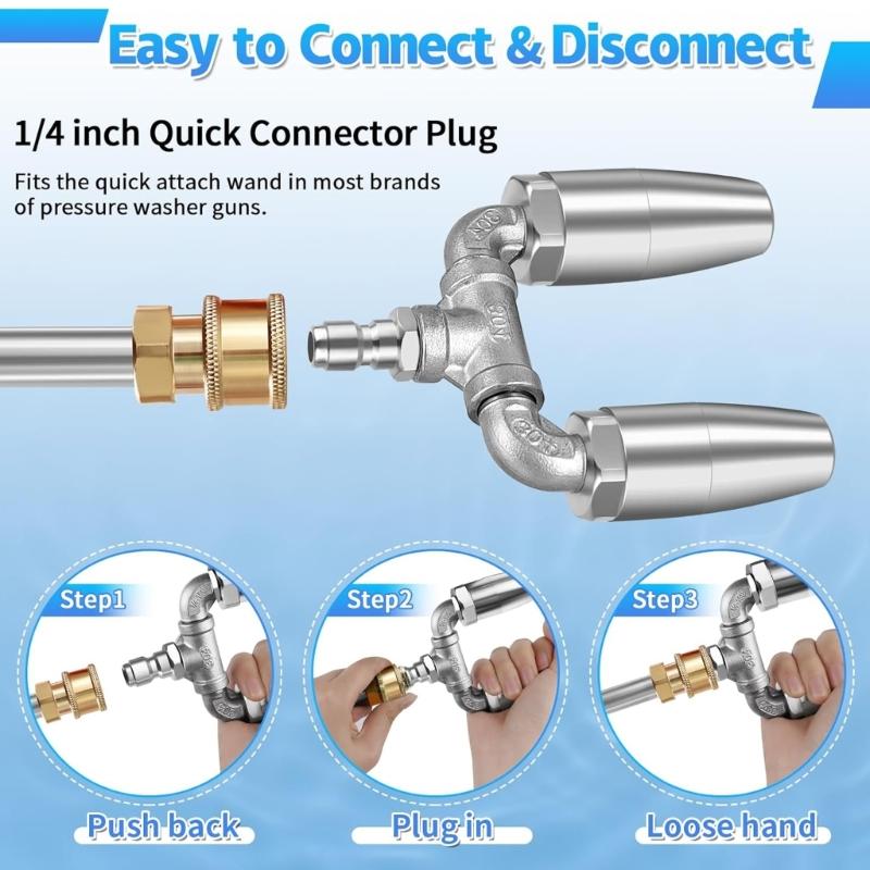 Stainless Steel High Pressure Washer Replacement Nozzle Tip Garden Cleaning Tool Rotating Double Nozzle Tip 1/4inch
