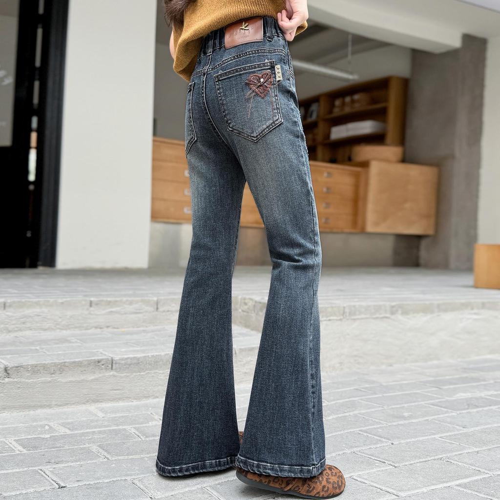 2025 Girls' Stylish Fall Micro-Flared Jeans - Korean Style Children's Pants