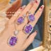 Ladies Purple Kunzite Jewelry Set Ice Cut Design High Carbon Diamond Inlaid Necklace Earrings Ring Gift for Women