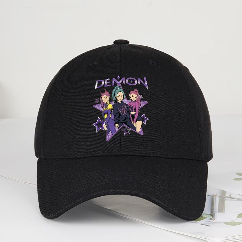 Demon Girl Group Cartoon Print Baseball Cap Men Women Y2K Streetwear Washed Cotton Adjustable Dad Hat Sun Hat