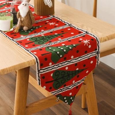 Table Flag Tassel Christmas Table Runner Snowman Printed Rectangle Table Cover Long Knitted Cloth Tablecloth Restaurants