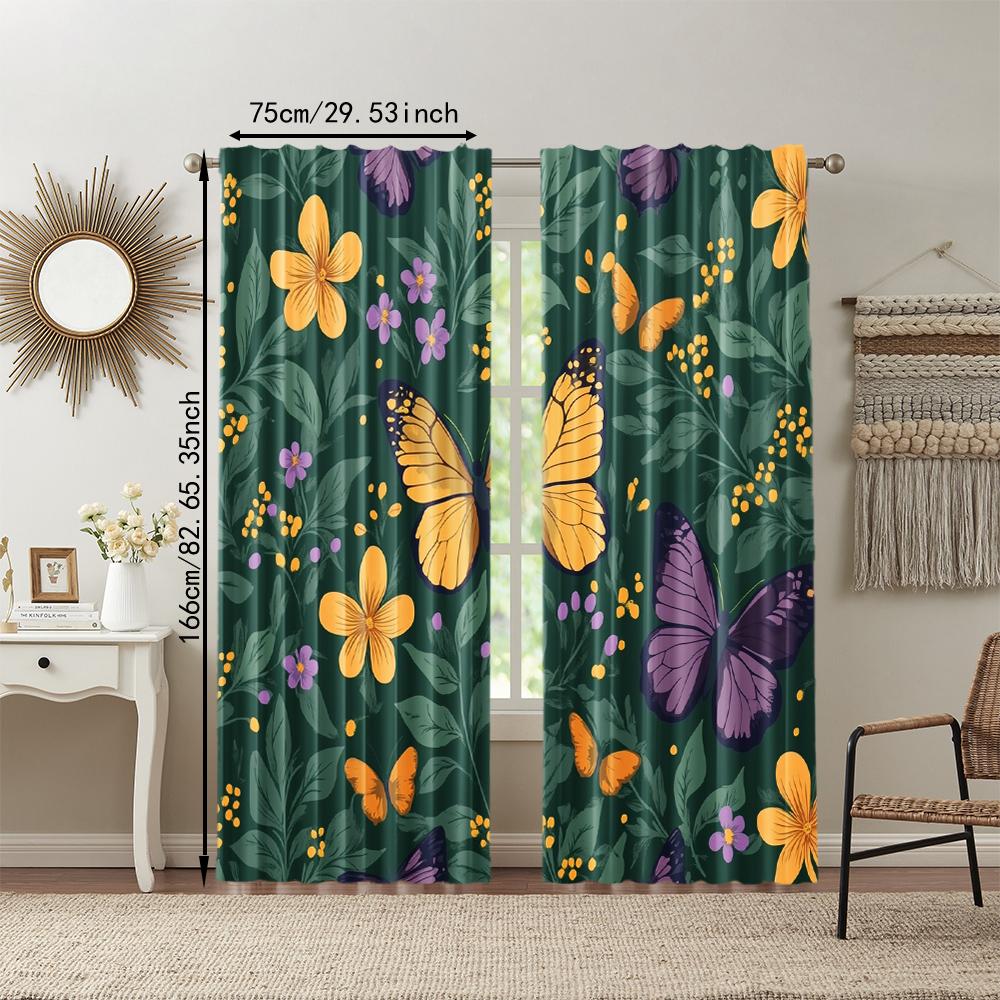 Set Of 2 Versatile Polyester Transparent Curtains Home Decoration Butterflies Flowers Use Bedrooms Living Rooms Curtain Perfect For Room