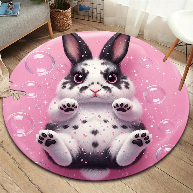 Black White Animals Round Area Rug,Carpet Rug for Living Room Bedroom Sofa Playroom Decor,Non-slip Floor Mat