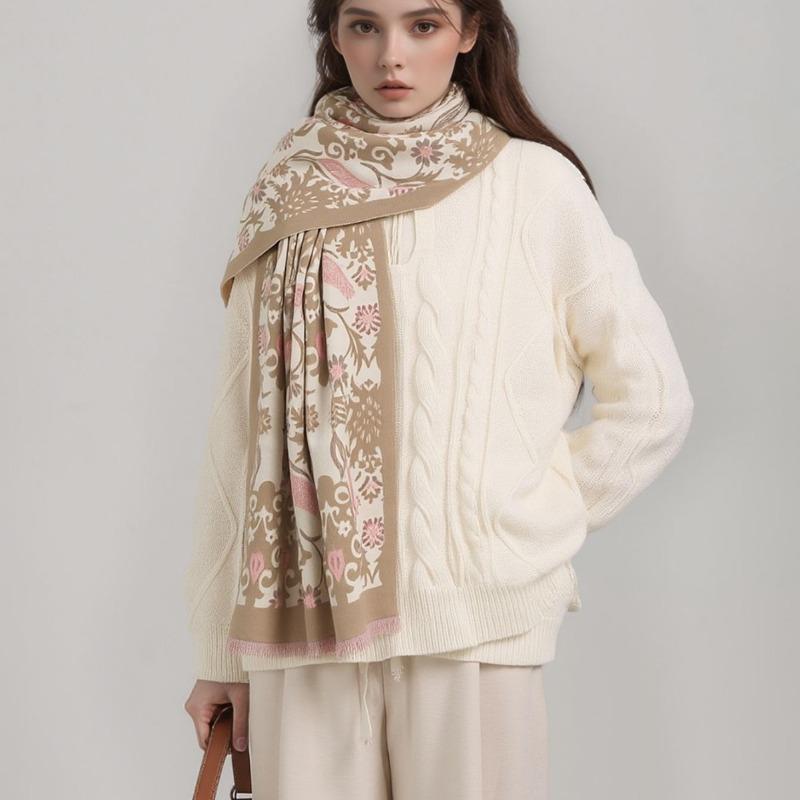 Landscape Painting Imitation Cashmere Scarf Autumn and Winter Fashion Long Thickened Fringed Scarf Warm Shawl Women