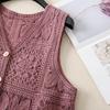 DIMANAF 2025 New Plus Size Spring T-Shirt Women Knitting Vest Sleeveless V-Neck Hollow Style Basic Tops Tees Loose Clothing