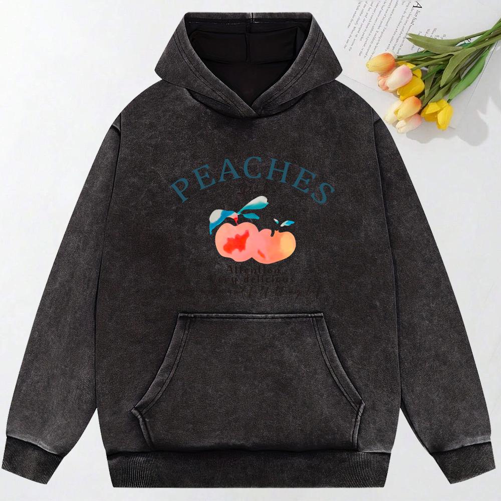 Peaches Attention Very Delicious Printing Washed Clothes Women Comics Hoodie Vintage Fashion Hoodies Autumn Cotton Loose Hoody