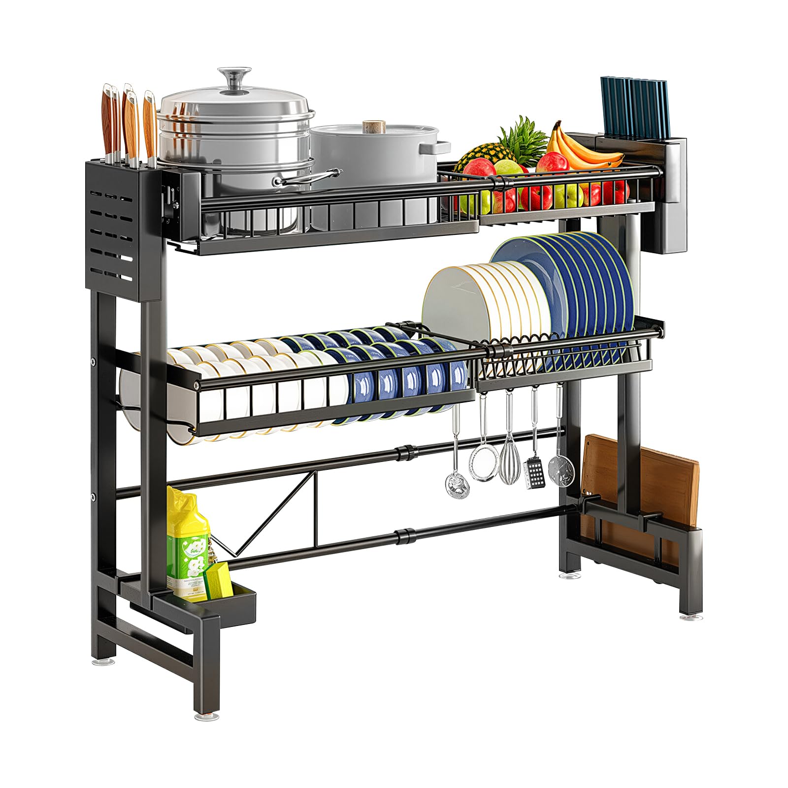 

JPSunBloom Посуда из нержавеющей стали над раковиной большая посудная полка нож для нарезки разделочная доска легко на кухню сушилка для мытья посуды выдвижная над сушилкой, выдвижная, сталь, чёрный