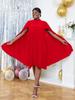 AOMEI Party Dresses for Women Stand Collar Pleated Cape Sleeve Loose Midi Dresses Elegant Lady Evening Wedding Birthday Events Red Outfit