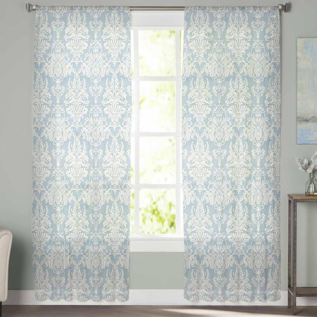 Retro Persian Pattern Floral Middle Eastern Style Window Tulle Curtains for Living Room Hotel Luxury Decoration Sheer Curtains