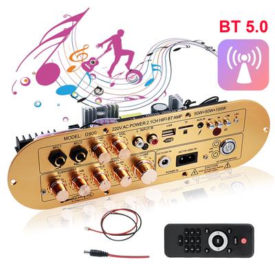 Audio Amplifier Board Support AUX/USB/FM/TF Card/MIC Subwoofer Amplifier Power Amplifier Board for Home Karaoke