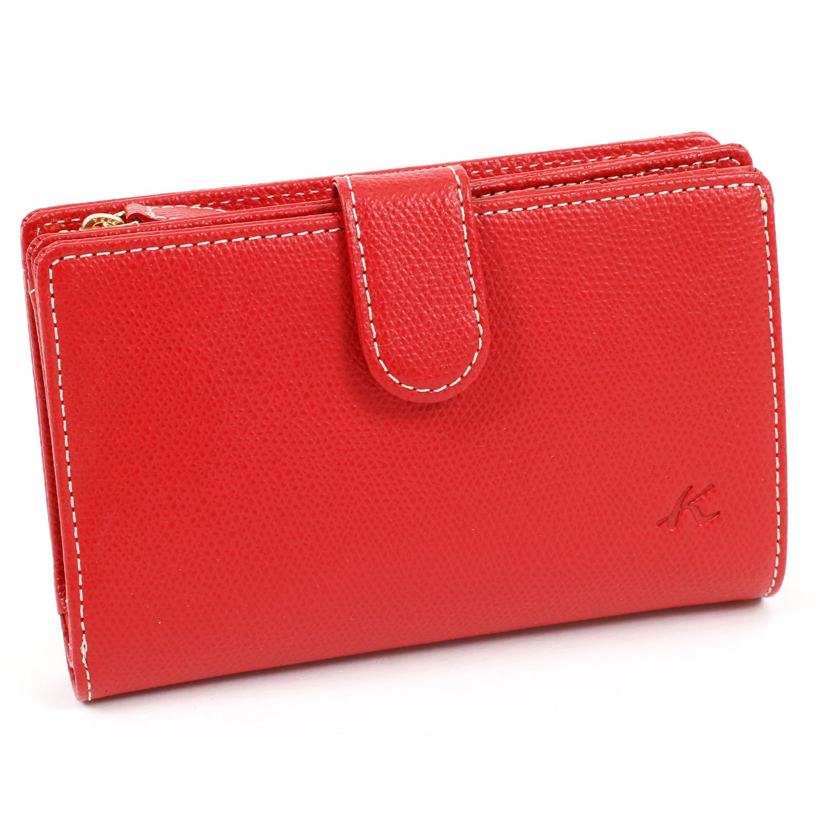 

Bifold Wallet Coin Purse Zipper Type PH0451 Stitch 70915 [Kitamura] L-shaped Red/Ivory [Red]