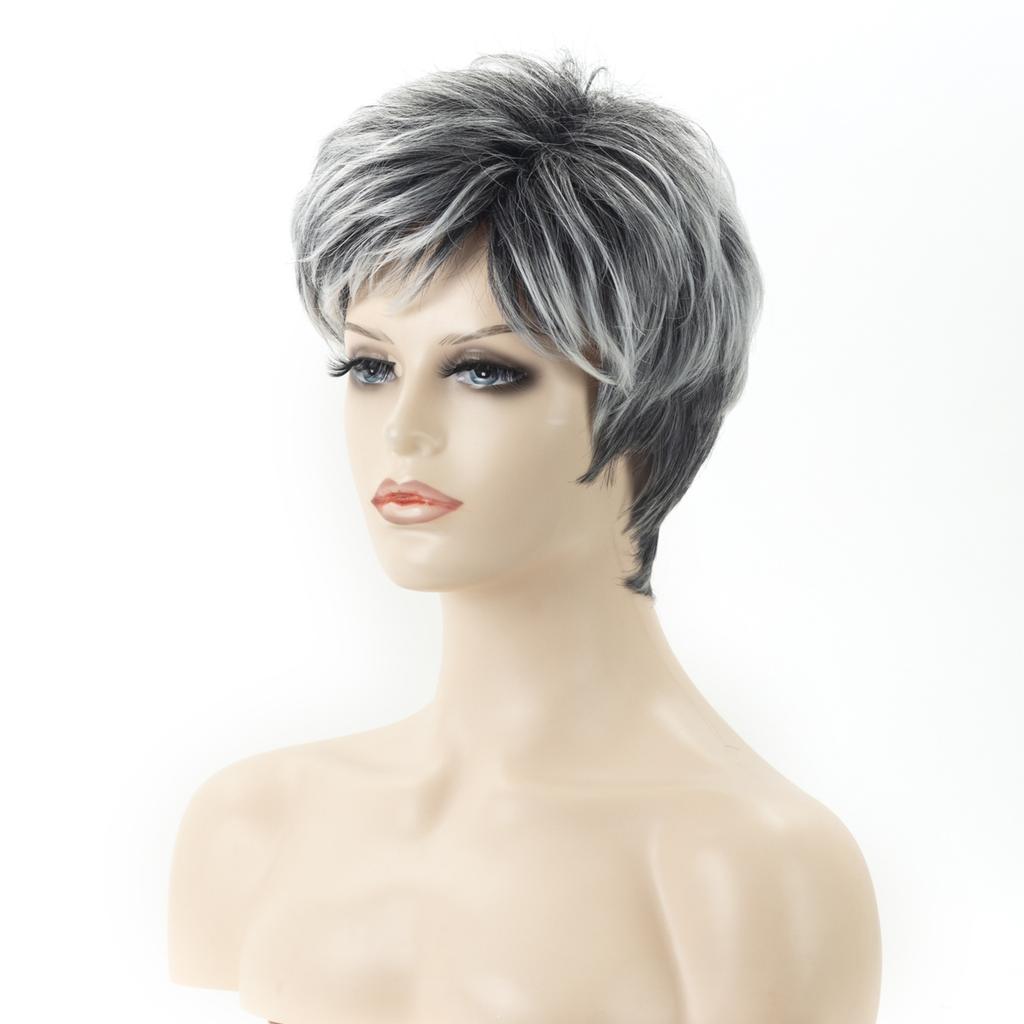 Synthetic Short Wave Wigs With Bangs Women Black Gray Wig Women Layered Hair for Daily Cosplay Heat Resistant Fibre