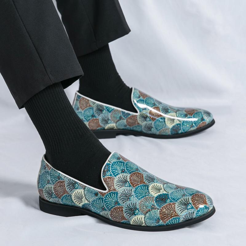Men's Fashion Pointed Toe Print Pattern Comfort Loafers Formal Shoes for Wedding Prom Dress Homecoming Footwear Designer Style