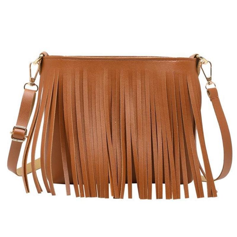 Женская сумка на плечо из искусственной кожи однотонная сумка кроссбоди универсальная сумка-мессенджер с мягкой бахромой и кисточками для повседневной носки 1 коричневый 860₽
