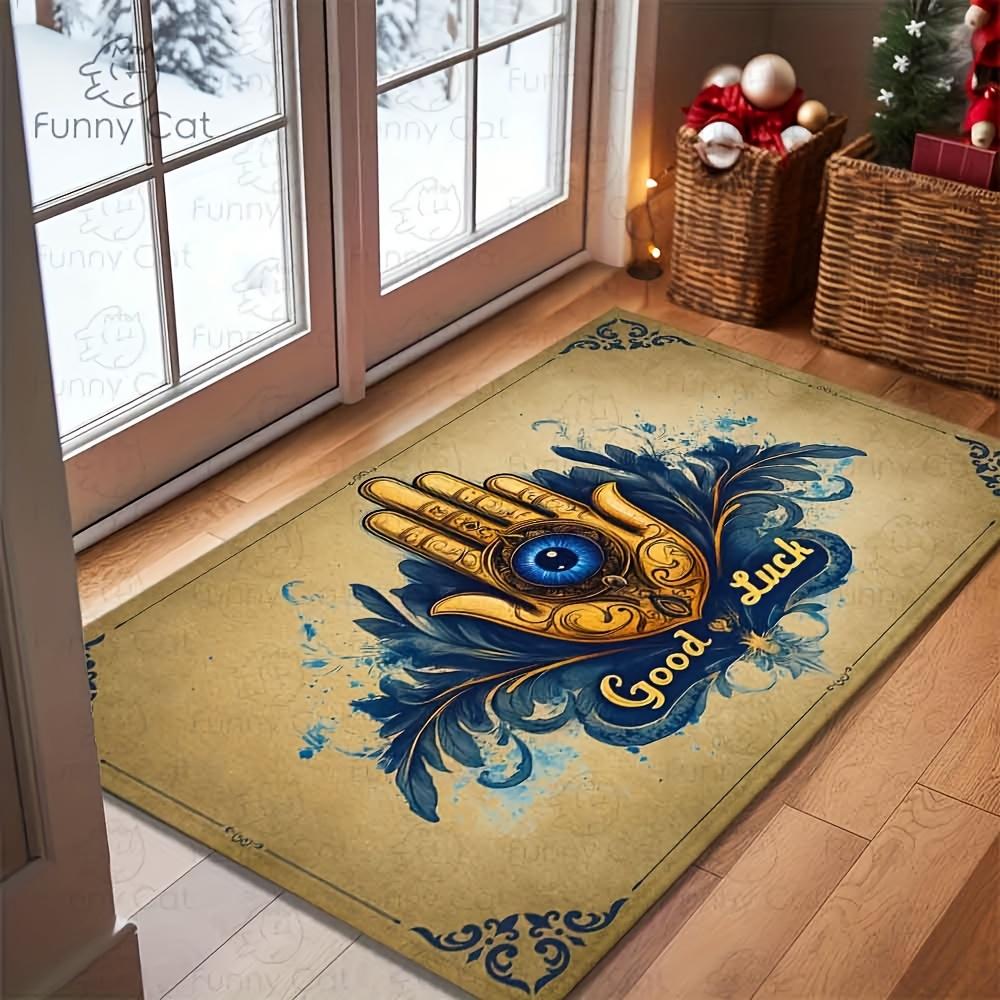 

Evil Eye Welcome Mat Good Vibes Pattern - Decorative Non-Slip Floor Rug for Entryway , Bedroom , Balcony , Home 40x60cm