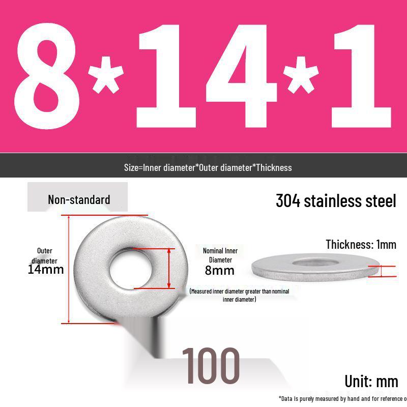 304 Stainless Steel Enlarged Flat Washer Ring (Sizes: M1.6-M22)