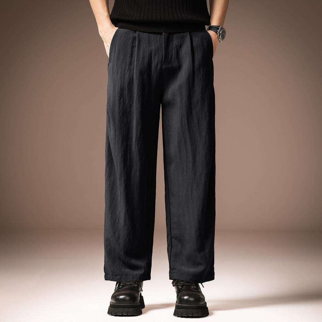 High-end Lyocell Linen-blend Texture Casual Pants Men's Summer Thin Versatile Loose Drape Straight Trousers