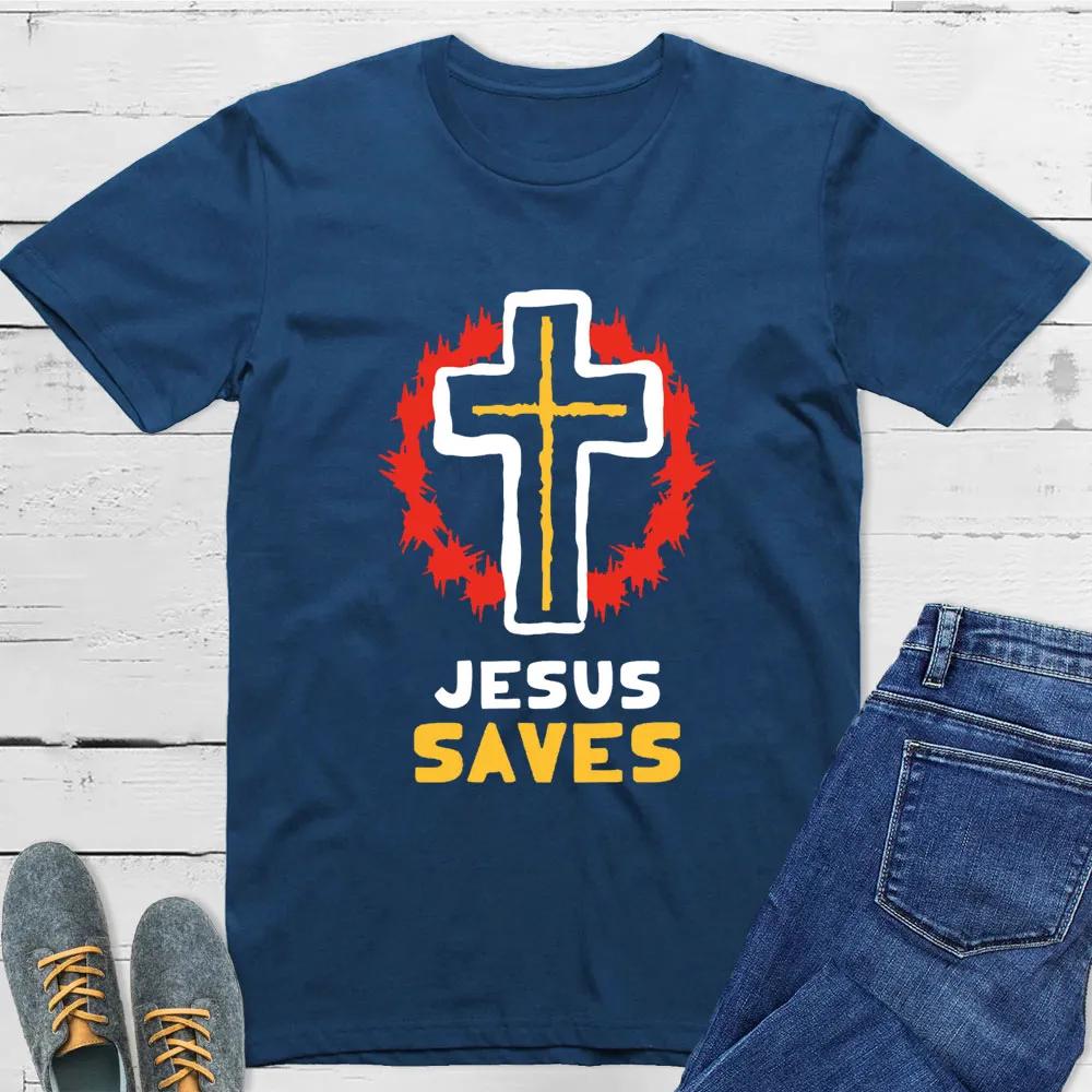 Jesus Saves TShirt Men Women Short Sleeve Cotton Tees Luxury Brand Shirt Oversize Tops Summer Blouse Mens Clothing