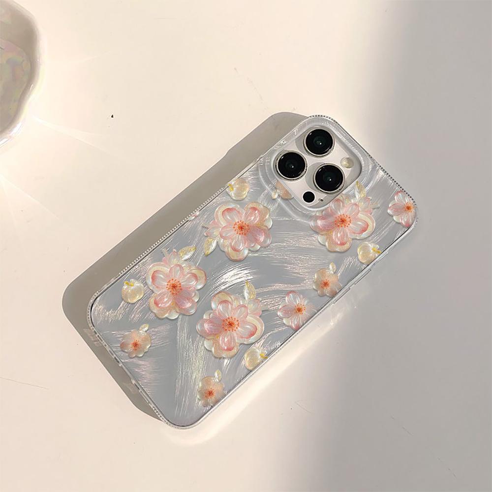 Crystal flower print Phone Case For iPhone 16 11 13 15 Pro Max 14 Plus 12 14promax 13promax 16E X XR 7 8 Silicone Shine Covers