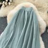 Summer Women Chic Cotton Linen Solid Elastic Waist Long Maxi Skirt