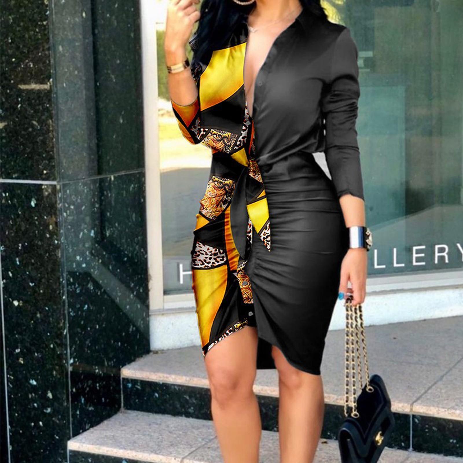 

Сексуальное женское короткое платье с длинным рукавом и праздничным принтом, однотонное вечерние XXL жёлтый