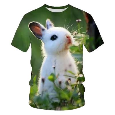 Maglietta Estiva Girocollo Stampa Coniglietto Carino 3D alla Moda Casual a Maniche Corte Unisex per Bambini Ragazzi e Ragazze
