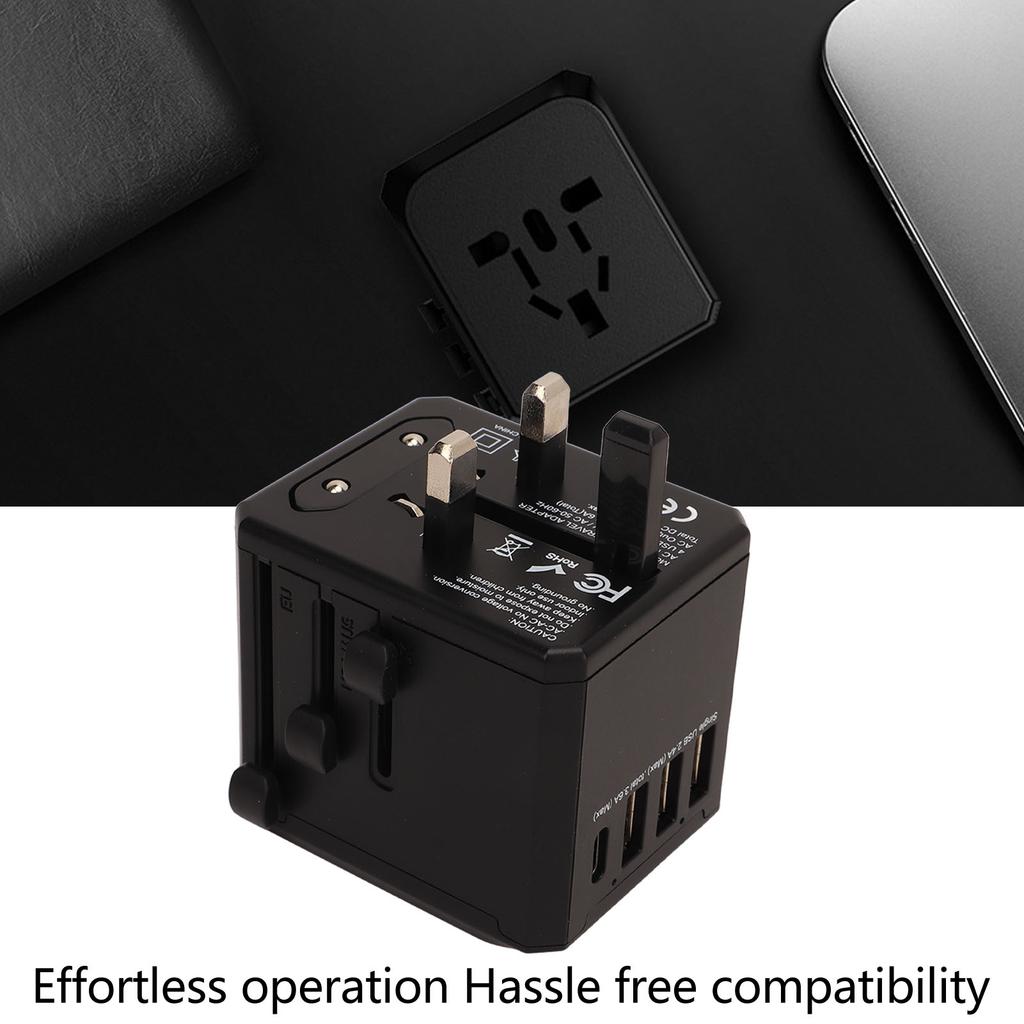 Travel Adapter Black Universal Adapter with 3 USB 1 Type C Safety Protection International Adapter