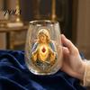 High-quality Glassware Faith Glass Cup, Lead-Free Transparent Mug, with Religious Themed Cup Gold Electroplated Edges, Stylish Christian Detailed