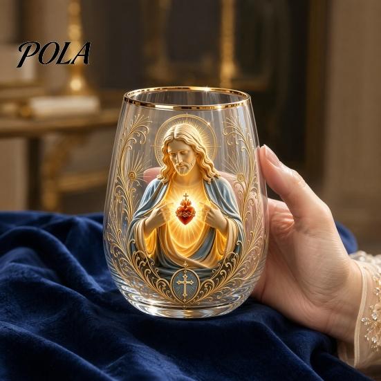 High-quality Glassware Faith Glass Cup, Lead-Free Transparent Mug, with Religious Themed Cup Gold Electroplated Edges, Stylish Christian Detailed