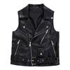Belt Decor Vest Coat Retro Motorcycle Waistcoat with Zipper Pockets Belt Decor for Women Faux Leather Vest Coat for Commuting