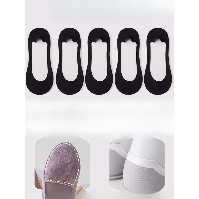 5 Pairs of Female Summer Thin Foot Protector Cotton Pad Non Slip with Ice Silk Shallow Mouth Invisible Socks