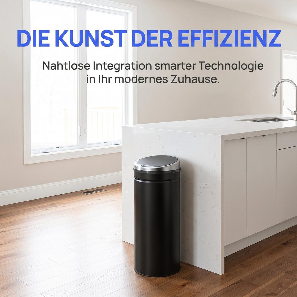 50L Automatic Motion Sensor Rubbish Bin with Fingerprint Resistant, Stainless Steel, Black