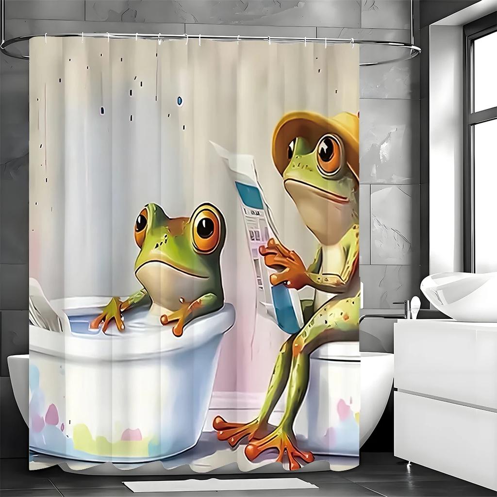 Roztomilý zelený žabí sprchový závěs, Dekorační sprchový závěs do koupelny, Vodotěsný sprchový závěs s háčky
