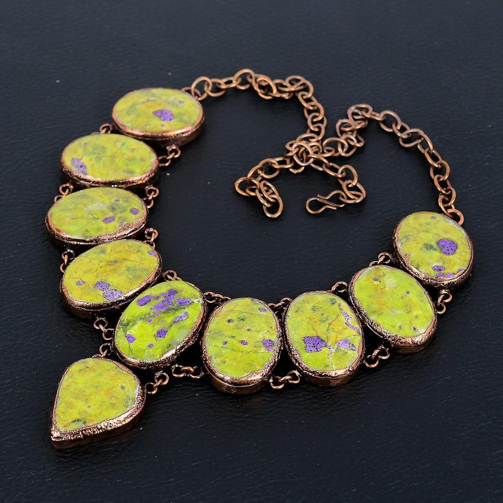 Stichtite Gemstone Necklace,  Copper Electroformed Handmade Designer Necklace Jewelry, Adjustable Chain Necklace Gift For Women
