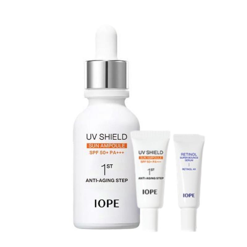 

IOPE UV Shield Sun Ampoule SPF50+ PA++++ Hydrating UV Protection 40ml + Sun Ampoule 20ml + Retinol Serum 10ml Set