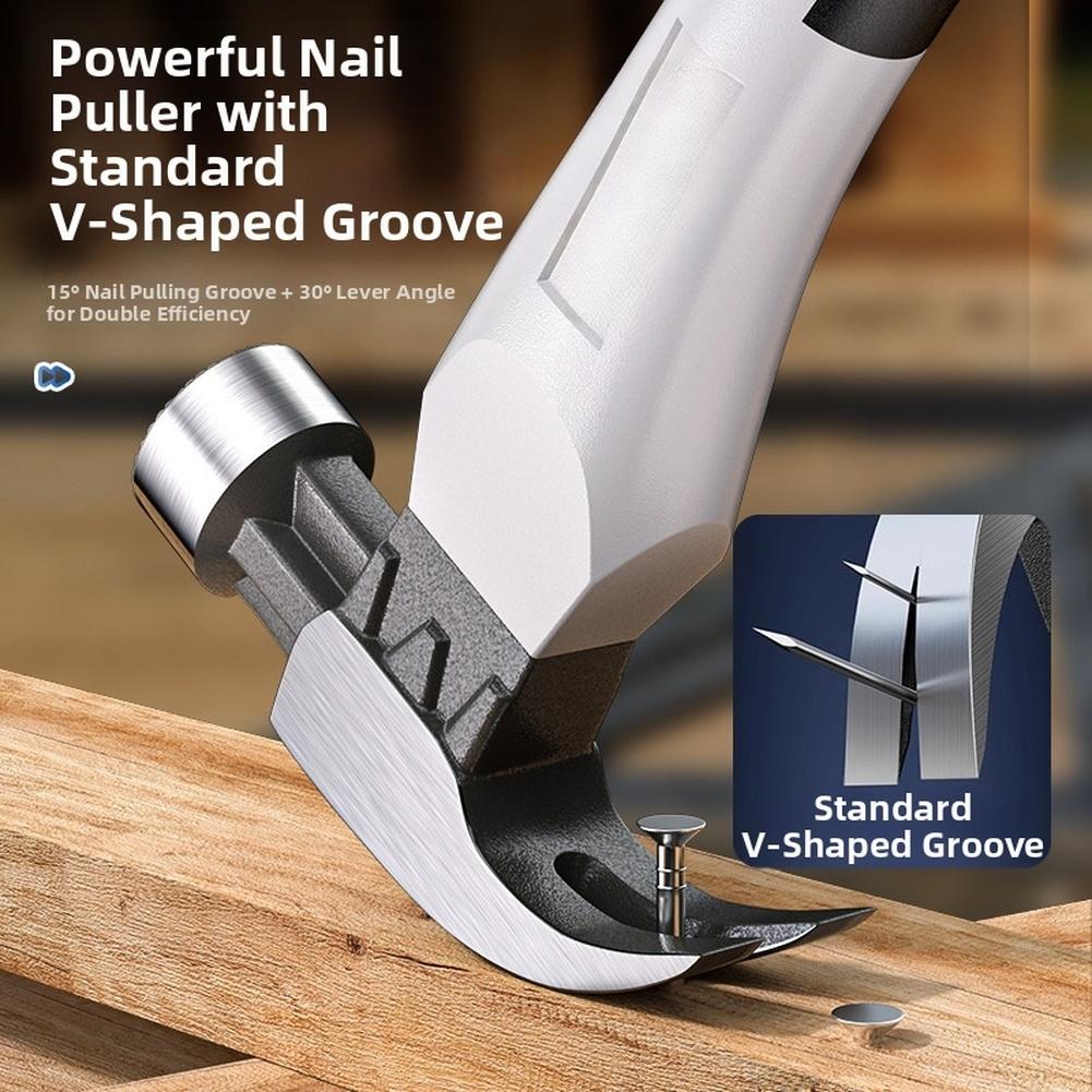 Magnetic Claw Hammer High Carbon Steel V-Shaped Nail Puller Anti-Slip Fiber Handle For Construction Woodworking Hand Tool
