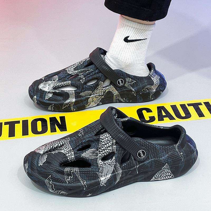 

Summer new camouflage coconut hole sandals men s beach shoes bag head sandals men s garden shoes casual sandals men s 39 чорний