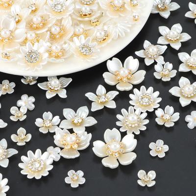 New 50pcs Oversized Gold Background with Diamond Pearl Flowers, DIY Earrings, Necklaces, Headwear, Jewelry Making Crafts