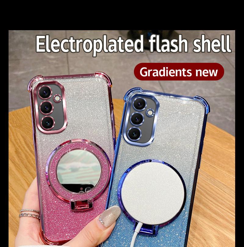 Shockproof Glitter Mirror Ring Holder Phone Case For Samsung Galaxy M32 M22 M12 M11 M02 M02S M04 M05 M56 5G F04 F05 Soft Cover