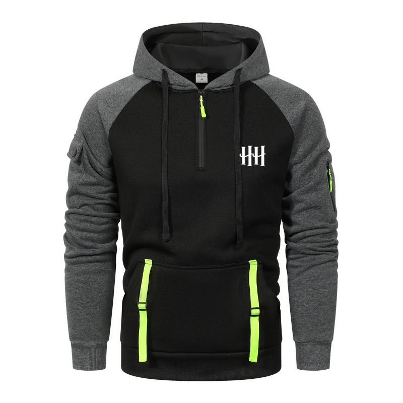 Autumn and winter men's casual long-sleeved printed hoodie, zipper drawstring printed pocket sweatshirt pullovers for men