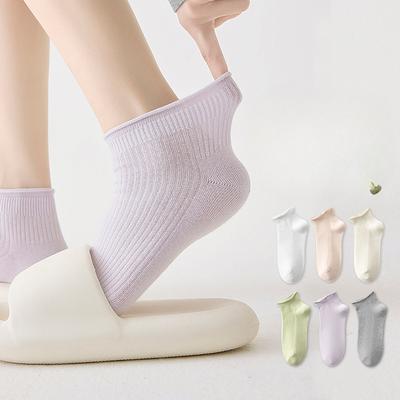Women's Rolled-up Short Socks for Spring and Summer, Thin Solid Color Cotton Socks, Simple and Versatile, Mesh Breathable Short Socks