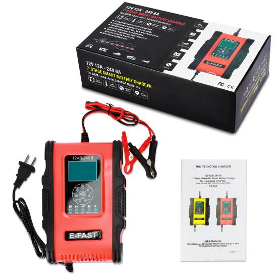 

Розумний Зарядний Пристрій 12В/12А 24В/6А Автоматичний Швидкісна Зарядка Імпульсний Ремонт Автомобільного Акумулятора US Plug