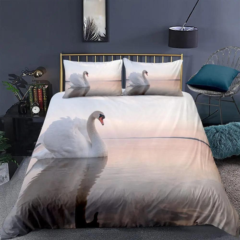 Swan Duvet Cover Black And White Swan Duvet Cover Queen Bird Comforter Cover Microfiber Romantic Flower Wild Animals Quilt Cover