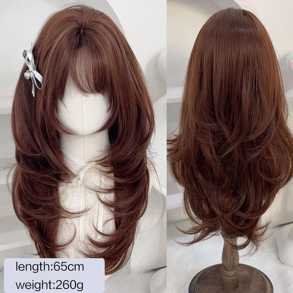 Synthetic Red Ombre Black Color Lolita Long Straight Wigs With Bangs Daily Party Cosplay Wig For Women